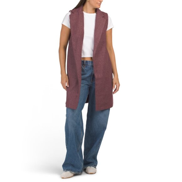 LOVE TREE Burgundy Fleece Long Line Vest - Picture 1 of 2
